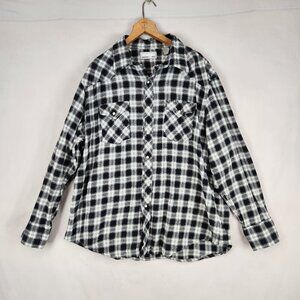 Wrangler Wrancher Pearl Snap Men's XXL Flannel Western Shirt Black White Plaid